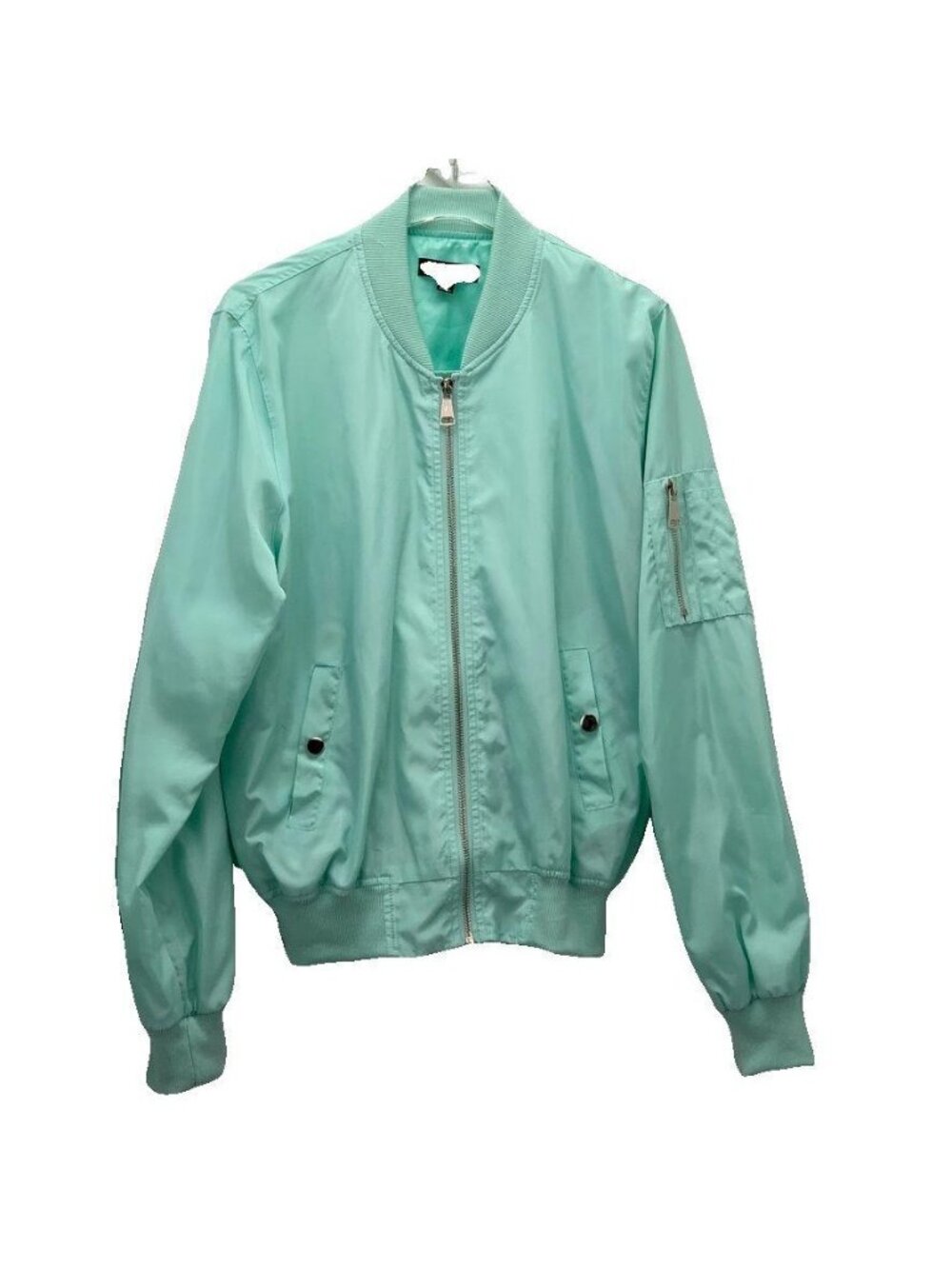 36 Point 5 Mint Green Bomber Jacket With Zipper Closure & Pocket Details